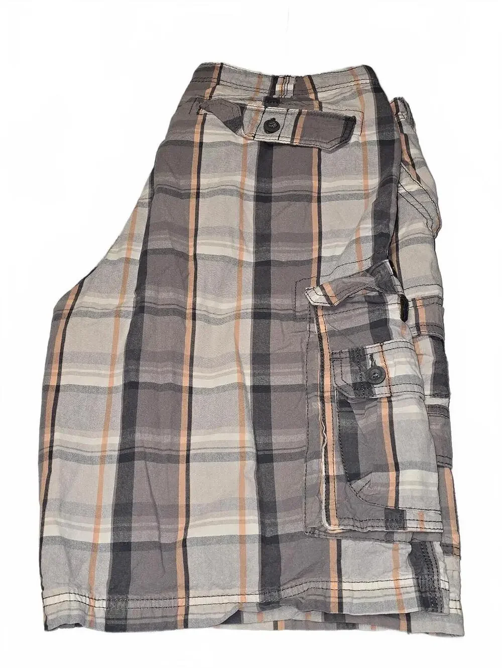 Lee Dungarees Men’s Size 38 Plaid Cargo Shorts Gray Tan Orange 100% Cotton